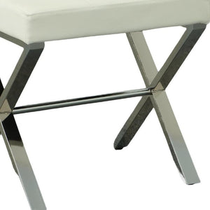 20 Inch Tufted Faux Leather Vanity Bench with Sleek Silver Metal Frame