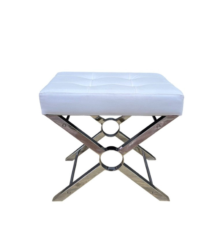 20 Inch Tufted Faux Leather Vanity Bench with Steel Frame Glam Bedroom Accent