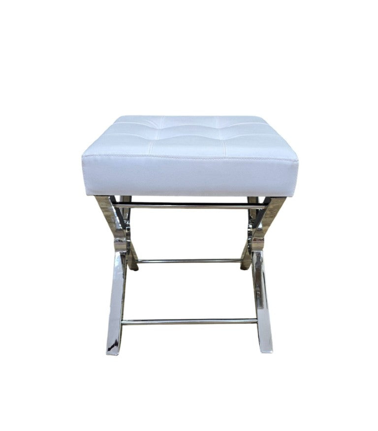 20 Inch Tufted Faux Leather Vanity Bench with Steel Frame Glam Bedroom Accent