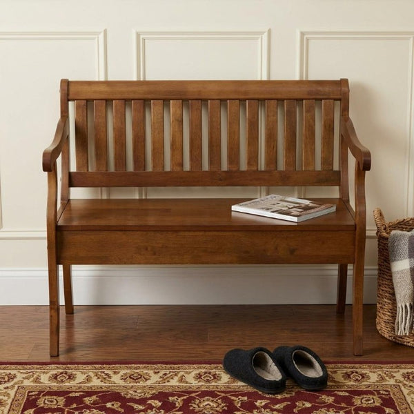 42 Inch Solid Wood Flip Top Storage Bench with Hidden Compartment for Entryway Seating