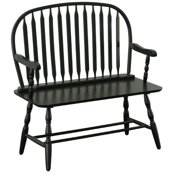 44 Inch Solid Wood Windsor Spindle Back Bench Classic Farmhouse Entryway Accent Seating