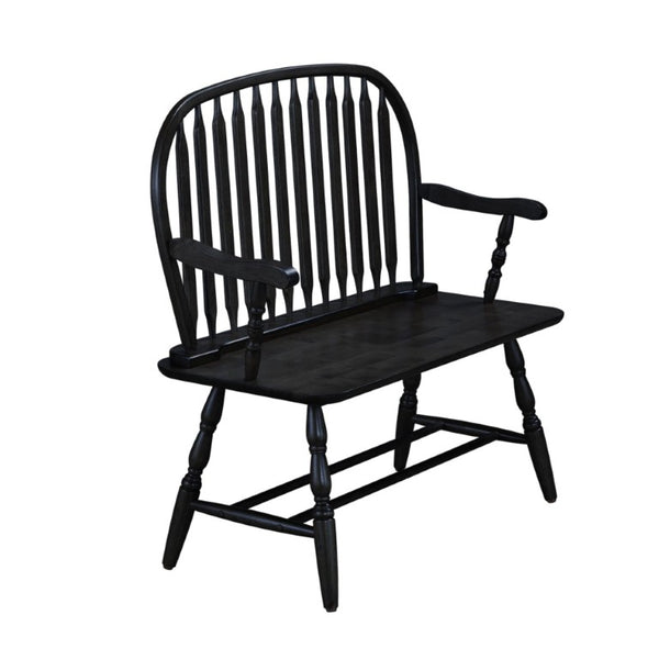 44 Inch Solid Wood Windsor Spindle Back Bench Classic Farmhouse Entryway Accent Seating