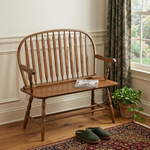 44 Inch Solid Wood Windsor Spindle Back Bench Classic Farmhouse Entryway Accent Seating