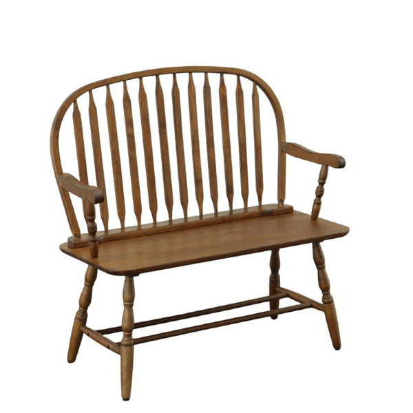 44 Inch Solid Wood Windsor Spindle Back Bench Classic Farmhouse Entryway Accent Seating