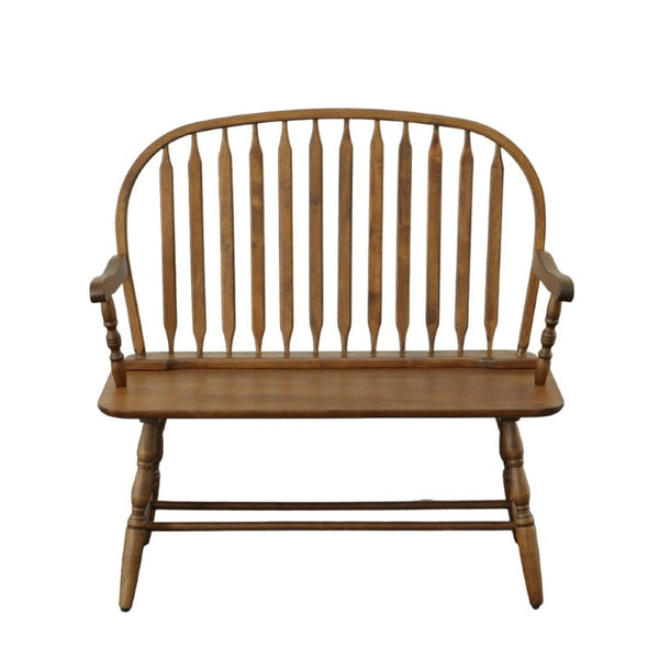 44 Inch Solid Wood Windsor Spindle Back Bench Classic Farmhouse Entryway Accent Seating