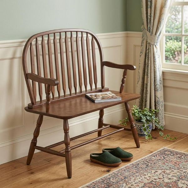 44 Inch Solid Wood Windsor Spindle Back Bench Classic Farmhouse Entryway Accent Seating
