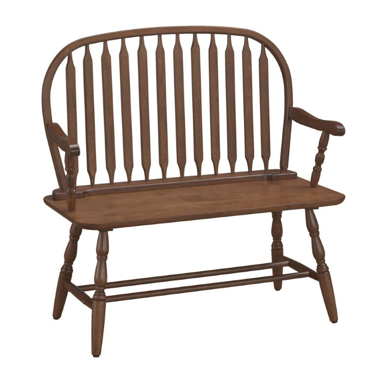 HomeRoots 44 Inch Solid Wood Windsor Spindle Back Bench Classic Farmhouse Entryway Accent Seating Dark Brown 733253