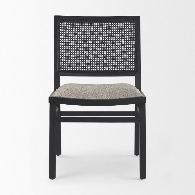HomeRoots Set of Two Beige Fabric Dining Chairs with Solid Wood Legs and Open Back Design 733258