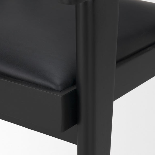 Black Leather Solid Wood Arm Chair with Open Back Design for Modern Dining Rooms