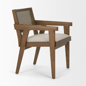 HomeRoots Cream Upholstered Solid Wood Arm Chair with Open Back Design for Dining Rooms 733263