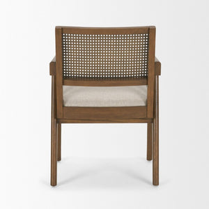 Cream Upholstered Solid Wood Arm Chair with Open Back Design for Dining Rooms