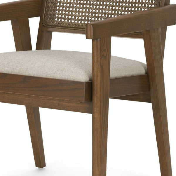 Cream Upholstered Solid Wood Arm Chair with Open Back Design for Dining Rooms