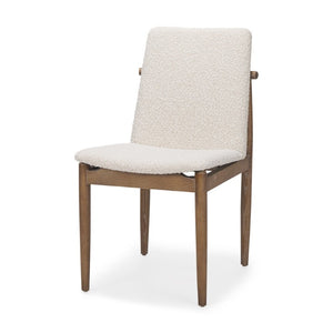 Set of Two Boucle Upholstered Dining Chairs with Solid Wood Legs for Modern