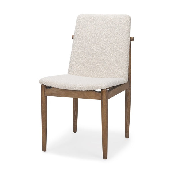 Set of Two Boucle Upholstered Dining Chairs with Solid Wood Legs for Modern