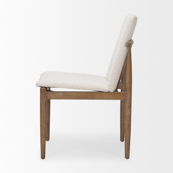 Set of Two Boucle Upholstered Dining Chairs with Solid Wood Legs for Modern