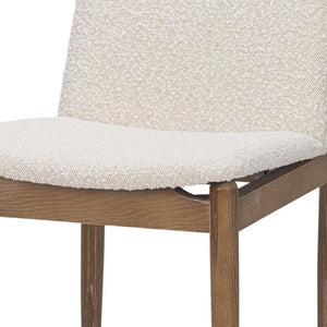 Set of Two Boucle Upholstered Dining Chairs with Solid Wood Legs for Modern