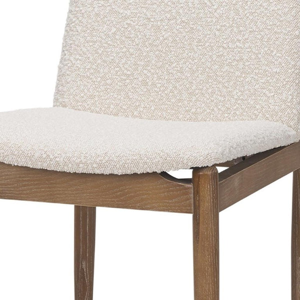 Set of Two Boucle Upholstered Dining Chairs with Solid Wood Legs for Modern