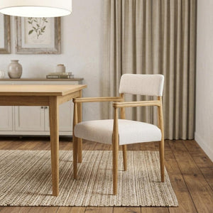 Cream Upholstered Solid Wood Arm Chair with Open Back for Elegant Dining Rooms
