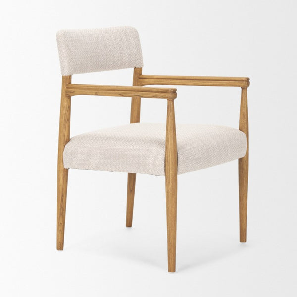 HomeRoots Cream Upholstered Solid Wood Arm Chair with Open Back for Elegant Dining Rooms 733266