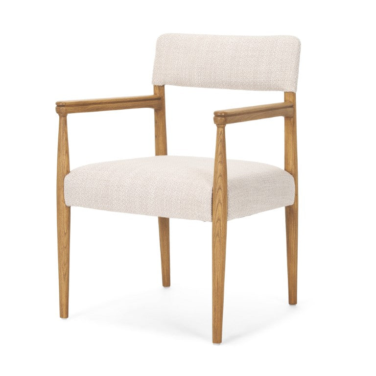 HomeRoots Cream Upholstered Solid Wood Arm Chair with Open Back for Elegant Dining Rooms 733266