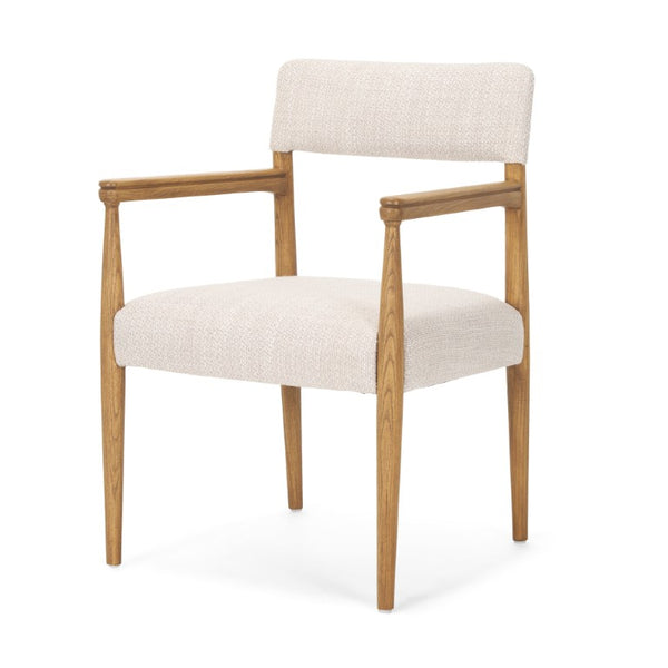Cream Upholstered Solid Wood Arm Chair with Open Back for Elegant Dining Rooms