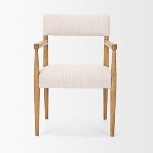 Cream Upholstered Solid Wood Arm Chair with Open Back for Elegant Dining Rooms
