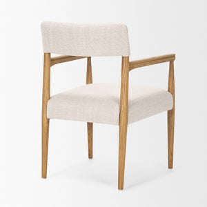 Cream Upholstered Solid Wood Arm Chair with Open Back for Elegant Dining Rooms