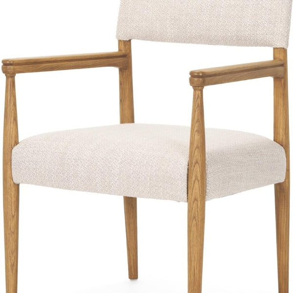 Cream Upholstered Solid Wood Arm Chair with Open Back for Elegant Dining Rooms