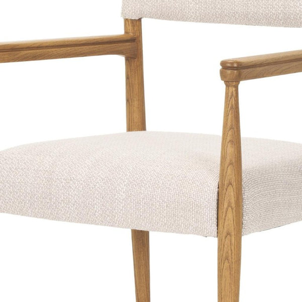 Cream Upholstered Solid Wood Arm Chair with Open Back for Elegant Dining Rooms