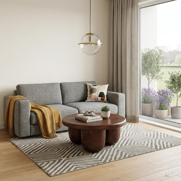 80 Inch Solid Wood Round Coffee Table with Three Drawers for Living Room Storage