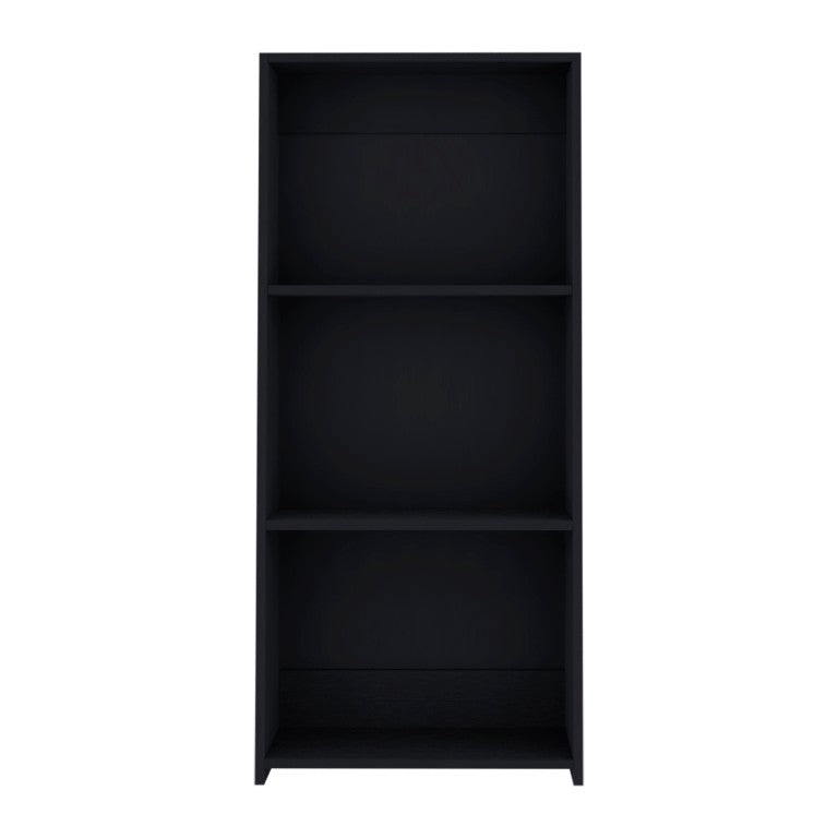 HomeRoots 47 Inch Black Wooden Three Shelf Bookcase for Living Room Office Storage Display 733293