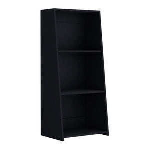 47 Inch Black Wooden Three Shelf Bookcase for Living Room Office Storage Display
