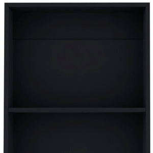 47 Inch Black Wooden Three Shelf Bookcase for Living Room Office Storage Display