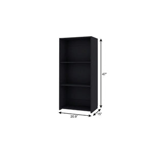 47 Inch Black Wooden Three Shelf Bookcase for Living Room Office Storage Display