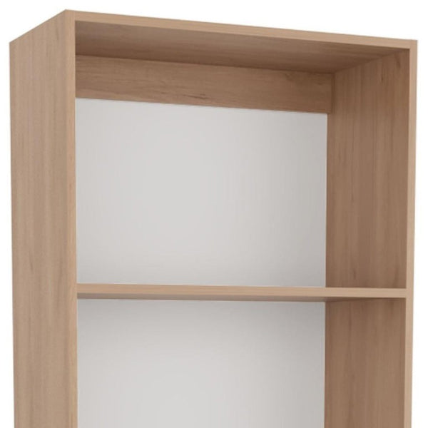 71 Inch Tall Natural Wood Four Shelf Bookcase for Living Room or Home Office