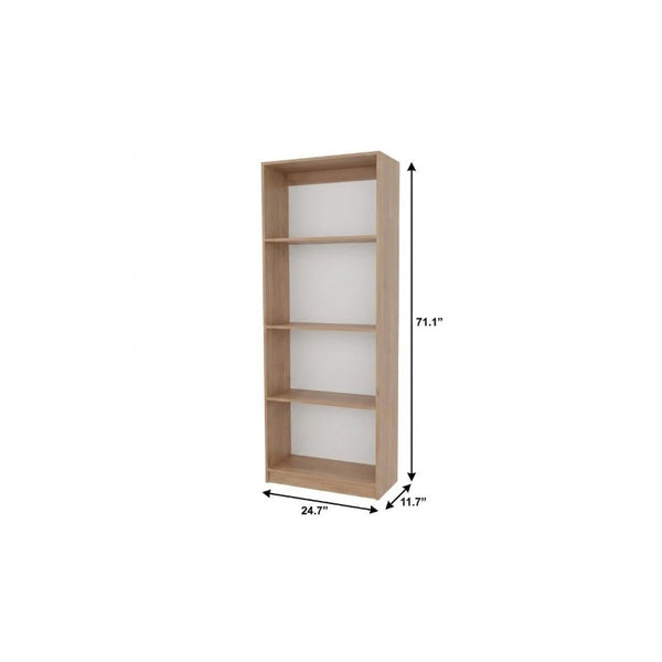 71 Inch Tall Natural Wood Four Shelf Bookcase for Living Room or Home Office