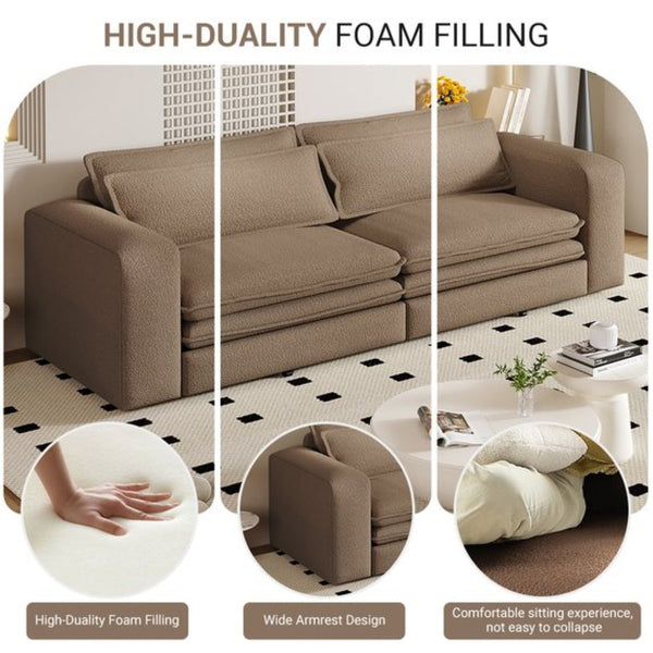 English Elm 93" King Sleeper Sofa Convertible Teddy Plush 3 Seat Couch with Recliner Living Room W1885S00315