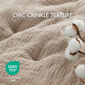 English Elm 3-piece King Cotton Muslin Quilt Set Crinkle Texture Embroidered Farmhouse Bedding B035P408350