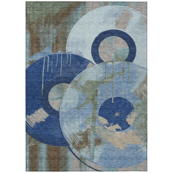 5x8 Navy Geometric Polyester Area Rug Machine Washable for Indoor Outdoor Spaces