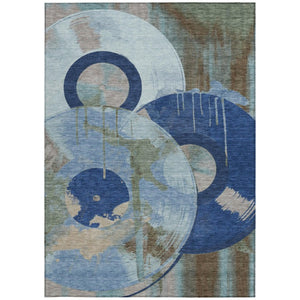 5x8 Navy Geometric Polyester Area Rug Machine Washable for Indoor Outdoor Spaces
