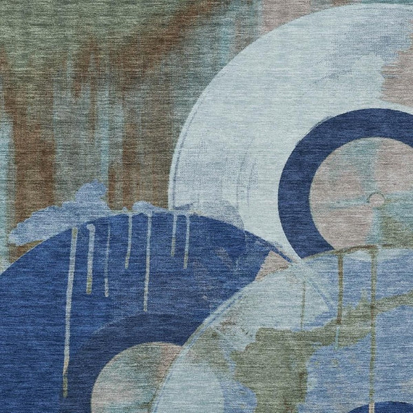 HomeRoots 9 X 12 Blue Navy Geometric Polyester Washable Indoor Outdoor Area Rug 733313
