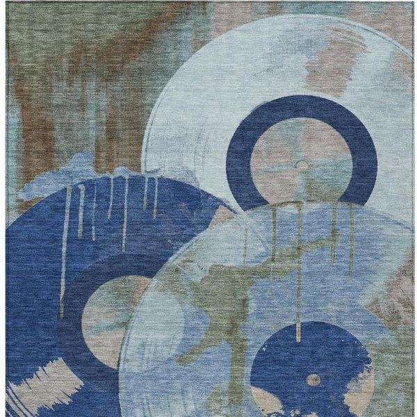 9 X 12 Blue Navy Geometric Polyester Washable Indoor Outdoor Area Rug
