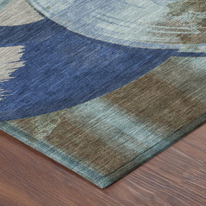 9 X 12 Blue Navy Geometric Polyester Washable Indoor Outdoor Area Rug