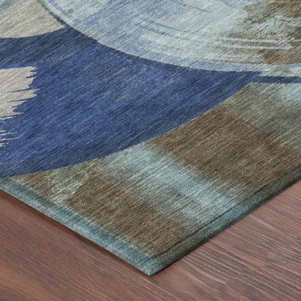 10 X 14 Geometric Polyester Indoor Outdoor Rug Machine Washable Blue Navy Large