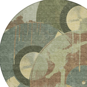 HomeRoots 8 Ft Round Geometric Polyester Rug Washable for Patio Entryway and Family Rooms 733329