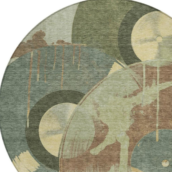 HomeRoots 8 Ft Round Geometric Polyester Rug Washable for Patio Entryway and Family Rooms 733329