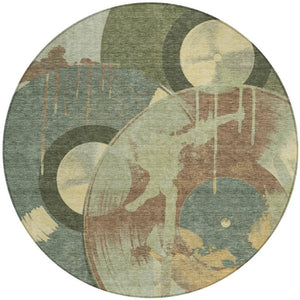 8 Ft Round Geometric Polyester Rug Washable for Patio Entryway and Family Rooms