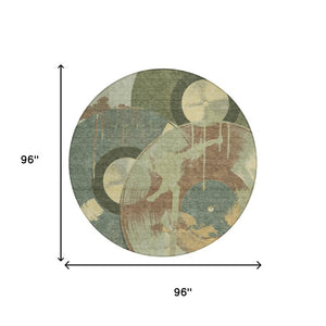 8 Ft Round Geometric Polyester Rug Washable for Patio Entryway and Family Rooms