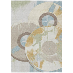5 X 8 Ivory Beige Geometric Polyester Washable Area Rug for Patio or Living Room