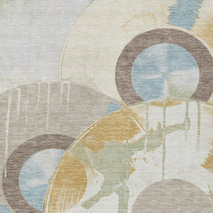 HomeRoots 5 X 8 Ivory Beige Geometric Polyester Washable Area Rug for Patio or Living Room 733334